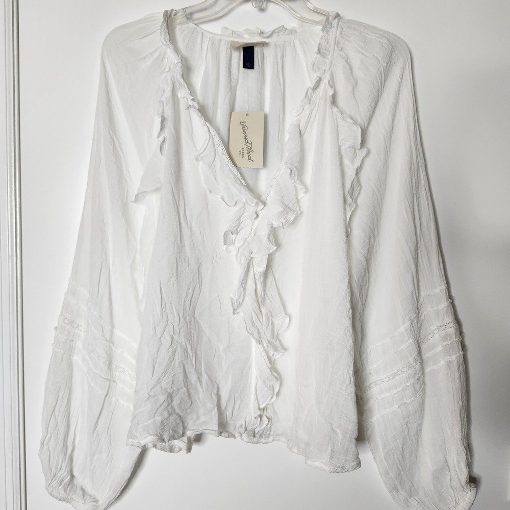 White Ruffle Balloon Sleeve Lace Peasant Blouse Large Renaissance Poet Eduardian